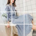Set: Buttoned Knit Top + Midi A-line Pleated Knit Skirt