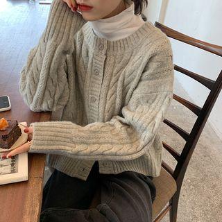 Cropped Cable Knit Cardigan Gray - One Size