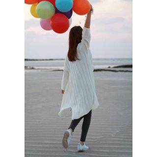 Drop-shoulder Ribbed Long Cardigan