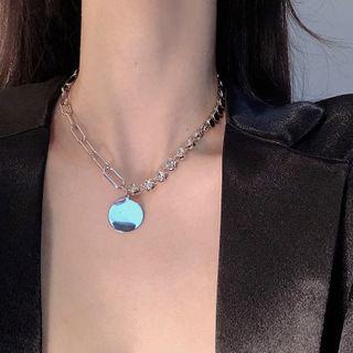 Rhinestone Alloy Disc Pendant Necklace As Shown In Figure - One Size
