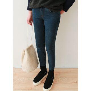Band-waist Brushed-fleece Lined Slim-fit Jeans