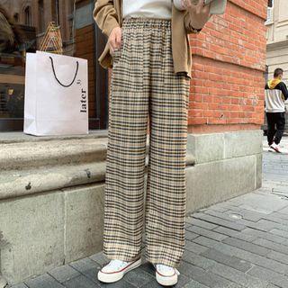 Plaid Wide Leg Pants Plaid - Yellow & Black - One Size