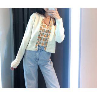 Embroidered Cropped Camisole + Cardigan