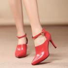 Genuine-leather High-heel Ankle Strap Pumps
