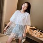 Short-sleeve Floral Print Mesh T-shirt White - One Size