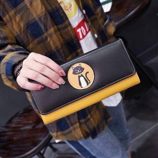 Faux-leather Color-block Long Wallet