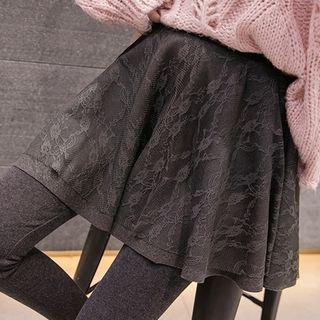 Inset Lace Panel A-line Skirt Leggings