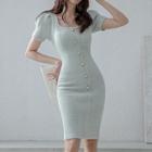 Short-sleeve Scoop-neck Bodycon Dress