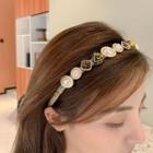 Faux Pearl Alloy Headband Camellia - Headband - Black & White & Gold - One Size