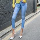 Cutout-hem Slit-detail Skinny Jeans