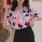 Short-sleeve Print Loose-fit Shirt Pink - One Size