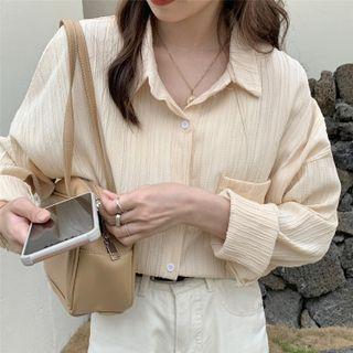 Plain Pocket-front Long Sleeve Shirt