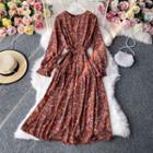 Tie-waist Floral Print Long-sleeve Dress