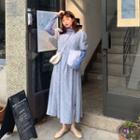 Mock-turtleneck Long-sleeve Top / Balloon-sleeve Floral Print Midi A-lien Dress