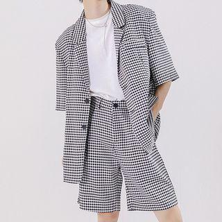 Houndstooth Short Sleeve Blazer / Straight Leg Dress Shorts
