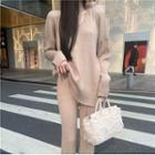 V-neck Plain Sweater / Straight Leg Pants