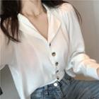 Long-sleeve Single-breast Plain Shirt As Shown In Figure - One Size