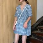Peter Pan Collar Plaid Midi Dress As Shown In Figure - One Size