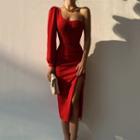 Plain Halter-neck Cut-out Dress