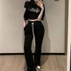 Short-sleeve Lettering Crop T-shirt / Wide Leg Pants