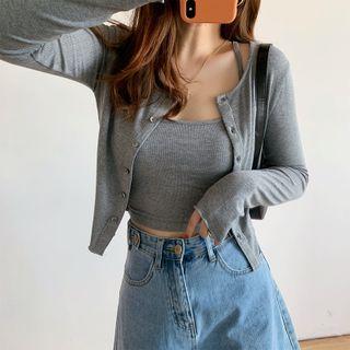 Set: Buttoned Cardigan + Spaghetti Strap Top