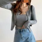 Set: Buttoned Cardigan + Spaghetti Strap Top