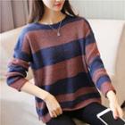 Long-sleeve Color-block Melange Sweater