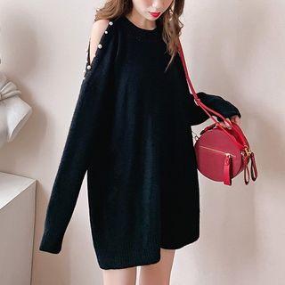 Oversized Cold-shoulder Beaded Sweater