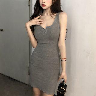 Plain Mini Bodycon Tank Dress Dark Gray - One Size