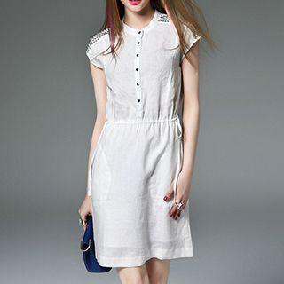 Cap-sleeve Beaded Drawstring Dress