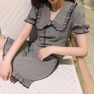 Short-sleeve Houndstooth Shirtdress