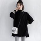 Puff-sleeve Turtleneck Lettering T-shirt