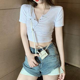 Plain Irregular Cropped T-shirt