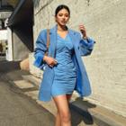 Flap-pocket Metallic-button Cotton Blazer