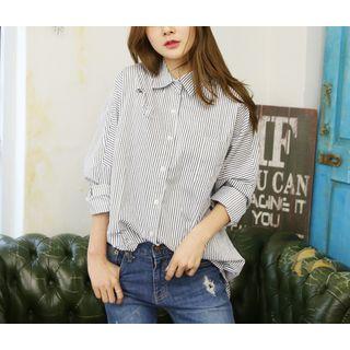 Distressed Pinstripe Long Shirt