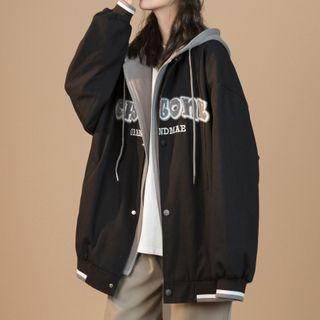 Lettering Print Mock Two Piece Jacket