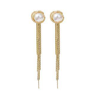 Faux Pearl Alloy Fringed Earring E1588 - Gold - One Size