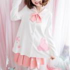 Sailor Collar Rabbit Applique Jacket / Embroidered Pleated Skirt