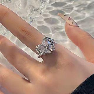Heart Faux Crystal Alloy Open Ring Ring - Silver - One Size