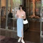 High-waist Slit A-line Denim Skirt