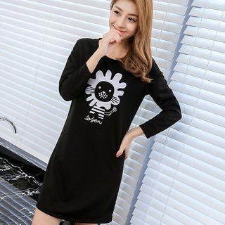 Cartoon Print Long Sleeve T-shirt Dress
