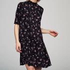Mock-turtleneck Short-sleeve Floral Print Sheath Dress