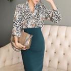 Print Shirt / Fitted Midi Skirt
