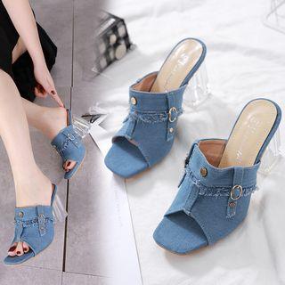 Transparent Block-heel Denim Slide Sandals