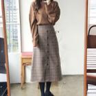 Button-through Long Check Skirt Cocoa - One Size