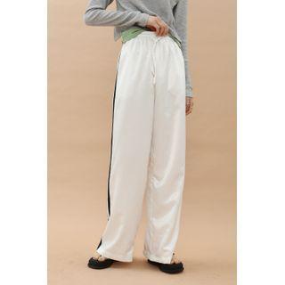 Drawstring Piped Wide-leg Pants Ivory - One Size
