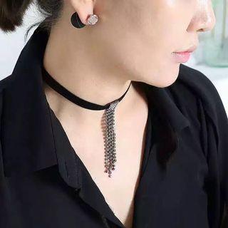 Rhinestone Studs & Fringe Choker
