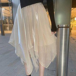 Sheer Overlay Asymmetrical Midi Skirt