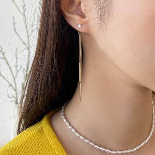 Faux-pearl Chain Drop Earring Gold - One Size