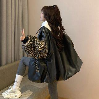 Zebra Print Faux Leather Jacket